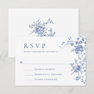 Elegante Blue French Rose Garden RSVP Karte