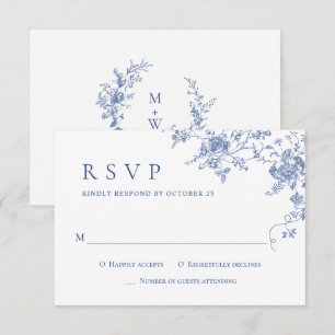 Elegante Blue French Rose Garden RSVP Karte