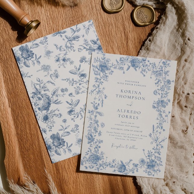 Elegante Blue French Toile Chinoiserie Hochzeit Einladung (Von Creator hochgeladen)