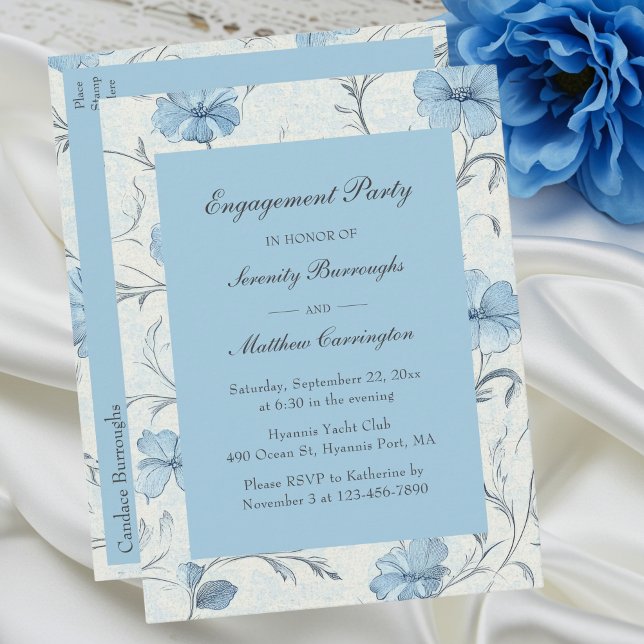 Elegante Blue Garden Engagement Party Einladungspostkarte (Von Creator hochgeladen)
