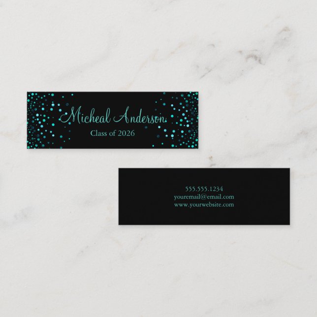 Elegante Blue Glitzer Abschluss Name Card Telefonnummerkarte (Vorne/Hinten)