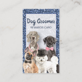 Elegante Blue Glitzer Dog Grooming Loyalty Card Visitenkarte