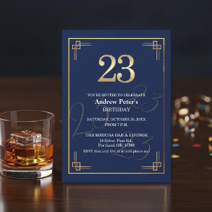Elegante Blue Gold 23. Geburtstagsfeier Einladung
