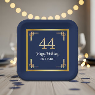 Elegante Blue Gold 44. Geburtstagsfeier Pappteller