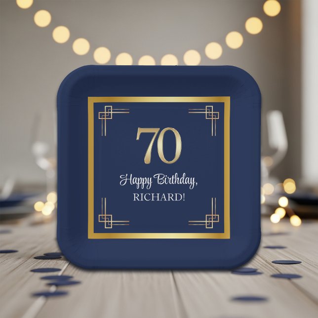 Elegante Blue Gold 70. Geburtstagsfeier Pappteller (Von Creator hochgeladen)