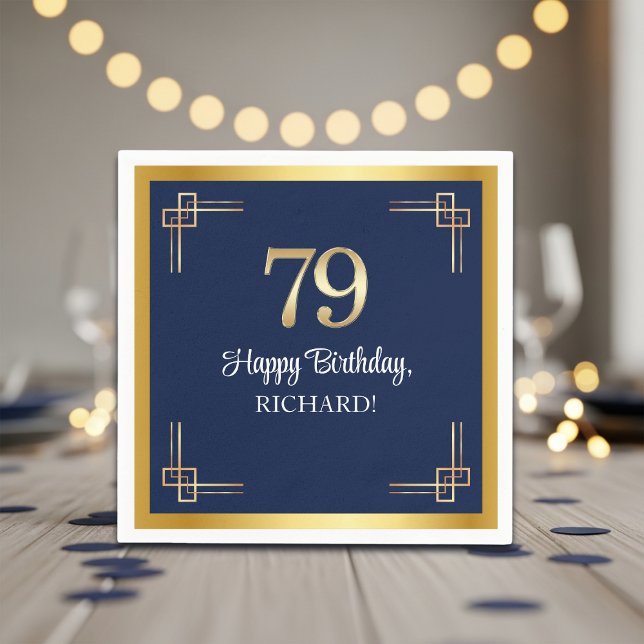 Elegante Blue Gold 79. Geburtstagsfeier Serviette (Von Creator hochgeladen)