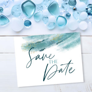 Elegante Blue Gold Abstrakt Save the Date Postkart Ankündigungspostkarte