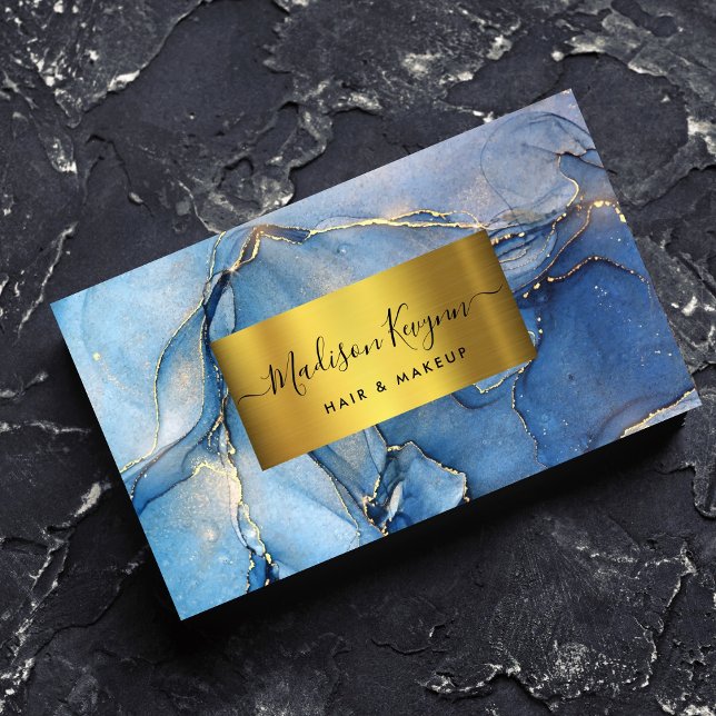 Elegante Blue Gold Agate Business Card Visitenkarte (Von Creator hochgeladen)