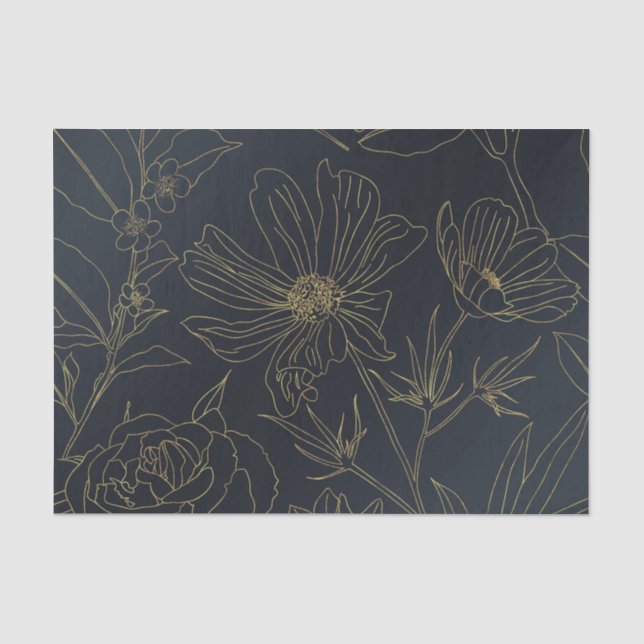 Elegante Blue Gold Blume Kunst, Dichtung und Musik Seidenpapier (Vorderseite)
