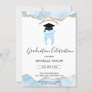 Elegante Blue Gold Dental Dentist Graduation Party Einladung