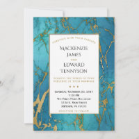 Elegante Blue Gold Marmor Hochzeit Einladung