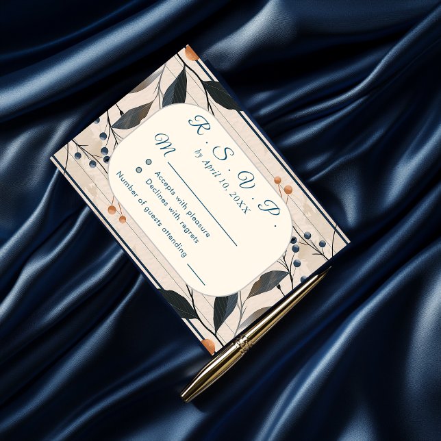 Elegante Blue & Gold Moderne Hochzeitskarte RSVP Karte (Von Creator hochgeladen)
