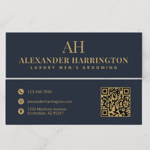 Elegante Blue Gold QR-Code Barbier Pflege Geschäft Telefonnummerkarte