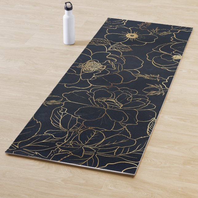 Elegante Blue Gold Rose Blume Yogamatte (Beispiel)