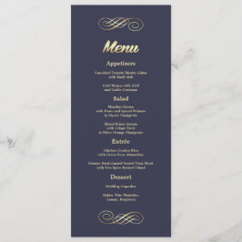 Elegante Blue Gold Wedding Menu Cards Menükarte