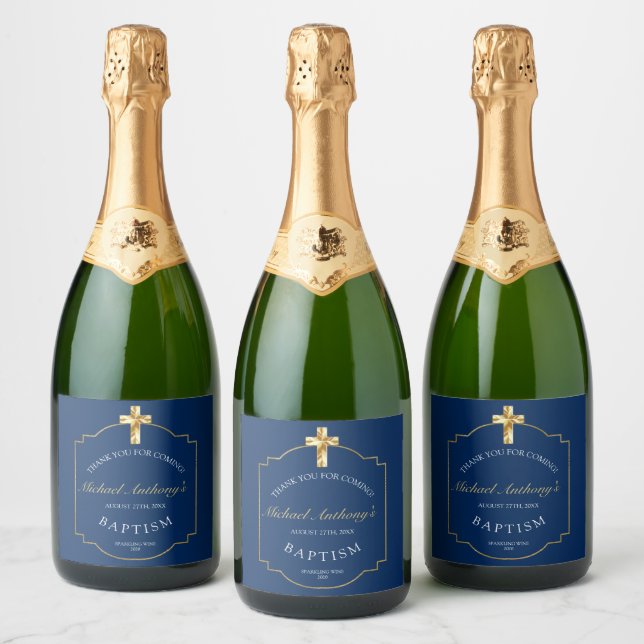 Elegante Blue Golden Cross Boys Taufe (Flaschen)