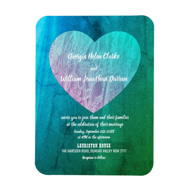 Elegante Blue Green Twilight Wedding Magnet Card (Vertikal)