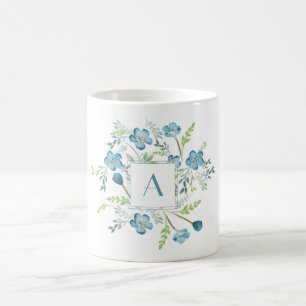 Elegante Blue Green Watercolor Blume Kaffeetasse