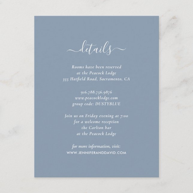 Elegante Blue Guest Information Cards Begleitkarte (Vorderseite)