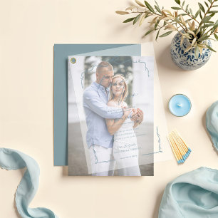 Elegante Blue Hand Drawn Bow & Ribbon Wedding