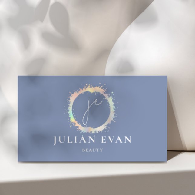 Elegante Blue Holographic Monogram Business Card Visitenkarte (Von Creator hochgeladen)