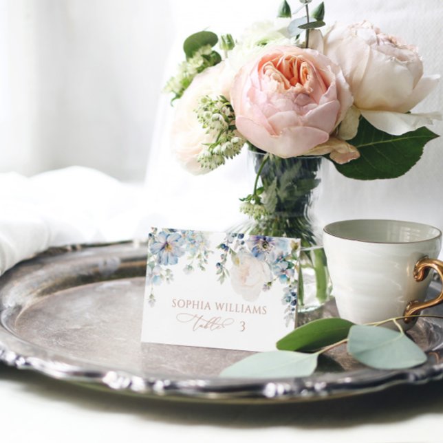 Elegante Blue Hydrangea & Blush Wedding Platzkarte Tischnummer (Von Creator hochgeladen)