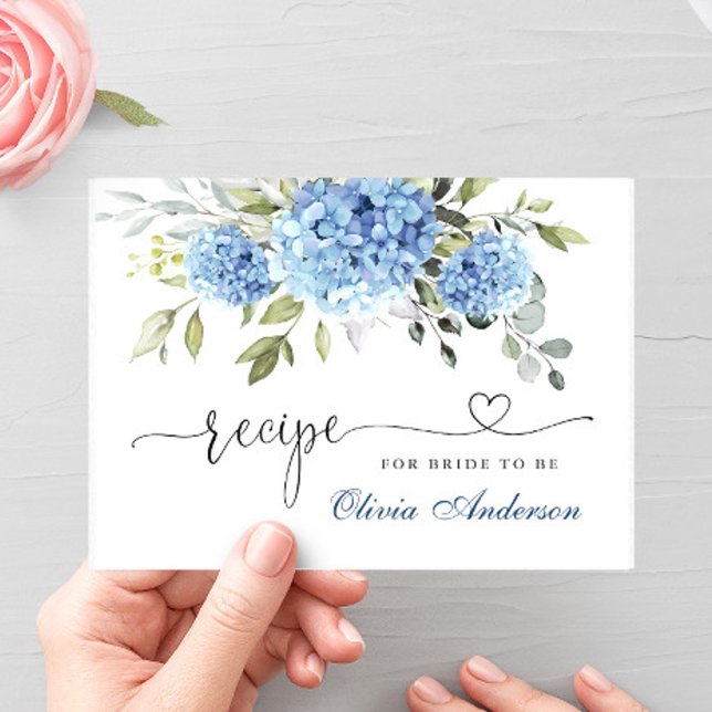 Elegante Blue Hydrangea Brautparty Rezept Card Postkarte (Von Creator hochgeladen)