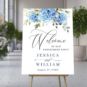 Elegante Blue Hydrangea Eukalyptus Engagement Part Poster