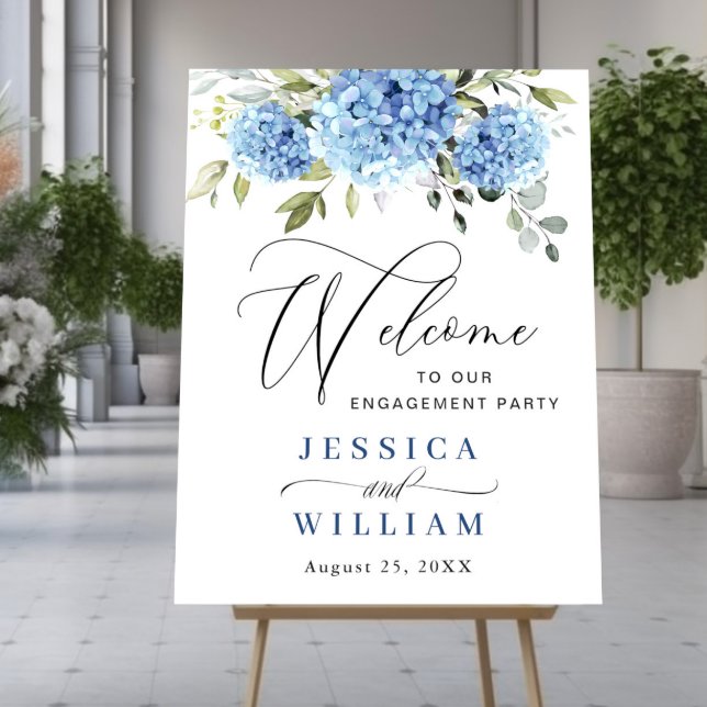 Elegante Blue Hydrangea Eukalyptus Engagement Part Poster (Von Creator hochgeladen)