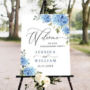 Elegante Blue Hydrangea Eukalyptus Engagement Part Poster
