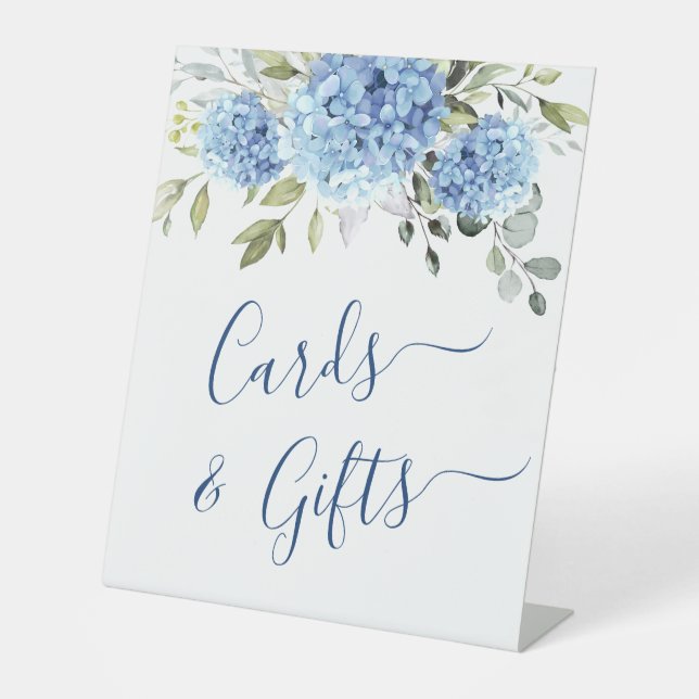 Elegante Blue Hydrangea Karten und Geschenke Hochz Sockelschild (Vorderseite)