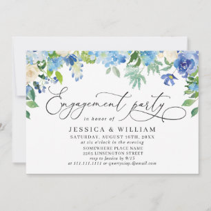 Elegante Blue Hydrangea Watercolor ENGAGEMENT PART Einladung
