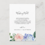 Elegante Blue Hydrangea Wedding Well Well Card Begleitkarte<br><div class="desc">Diese elegante,  blaue Hydrangea Hochzeit wünscht eine gute Karte ist perfekt für eine Frühjahr-oder Sommerhochzeit. Das klassische Blumendesign besticht durch die weiche,  pulverblaue Hydrangeas mit neutralen,  rosa Blume und grünen Blätter. Personalisieren Sie diese Einladungskarte mit Ihren Namen und ein kurzes Gedicht,  das Sie sich wünschen.</div>