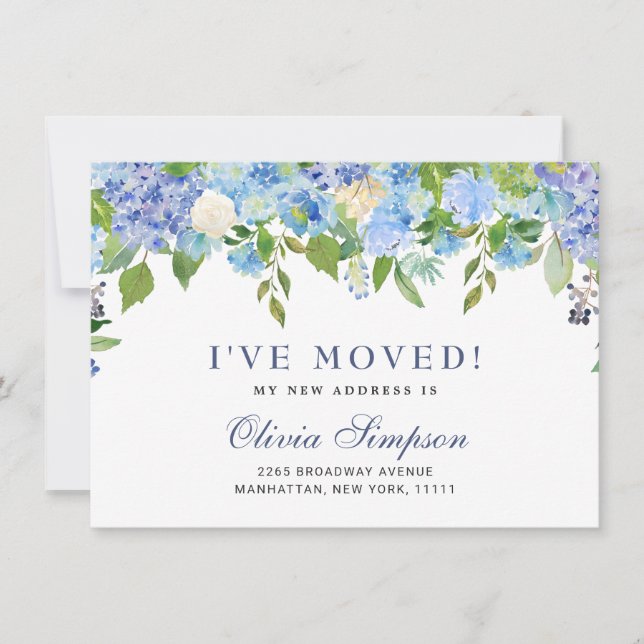 Elegante Blue Hydrangeas Floral Announcement Cards Ankündigung (Vorderseite)