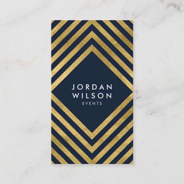 Elegante Blue Imitats Gold Geometric Social Media Visitenkarte (Vorderseite)