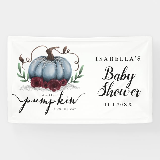 Elegante Blue Little Pumpkin Baby Dusche Banner (Horizontal)