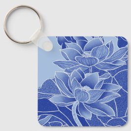 Elegante Blue Lotus Blume Mandala Chinoiserie Schlüsselanhänger
