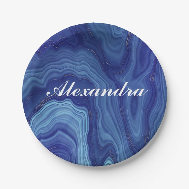 Elegante Blue Marble Agate Party Paper Teller (Vorderseite)