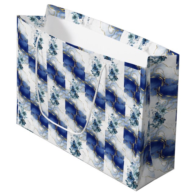 Elegante Blue Marble Geschenktasche Große Geschenktüte (Vorderseite Schrägansicht)