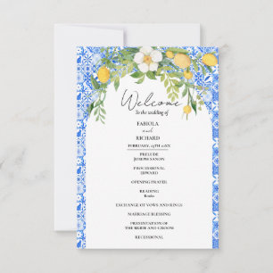 Elegante Blue Mediterranean Wedding Program Card