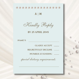 Elegante Blue Monogram Pearl Wedding RSVP Card