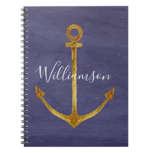 Elegante Blue Nautical Gold Ankerboot Yacht Notizblock