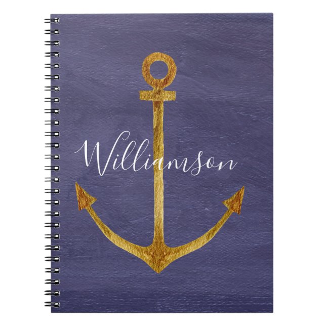 Elegante Blue Nautical Gold Ankerboot Yacht Notizblock (Vorderseite)