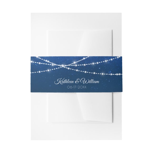 Elegante Blue Night & Silver String Lights Hochzei Einladungsbanderole (Vorderseite Beispiel)