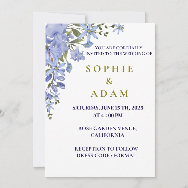 Elegante Blue & Olive Green Wedding Einladung, Einladung (Vorderseite)