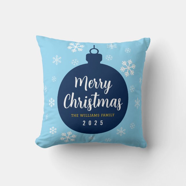 Elegante Blue Ornament Snowflake Frohe Weihnachten Kissen (Vorderseite)