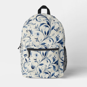 Elegante Blue Paisley Blätter - Weißer Hintergrund Bedruckter Rucksack