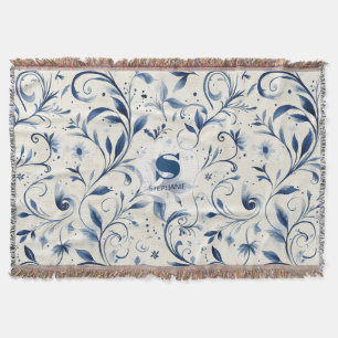 Elegante Blue Paisley Blätter - Weißer Hintergrund Decke