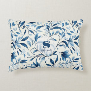 Elegante Blue Paisley Blätter - Weißer Hintergrund Dekokissen