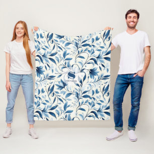 Elegante Blue Paisley Blätter - Weißer Hintergrund Fleecedecke
